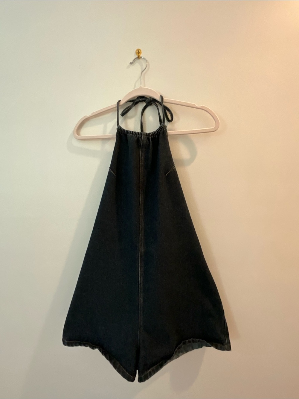 Denim short halter-style romper
